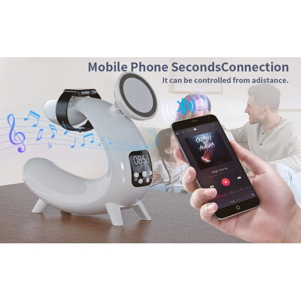 15W Wireless Fast Charge Device With Lamp & Speaker & Clock