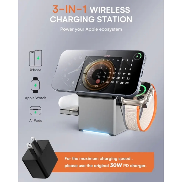 Qi2 15W 3-in-1 Magnetic Wireless Charger CubeTrick-X For iPhone 12-16 Series/ AirPod/ IWatch