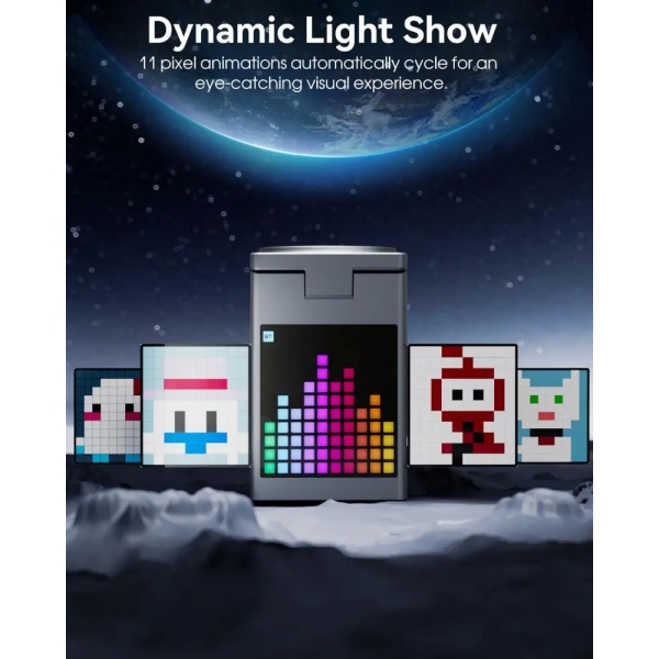 6-in-1 Magnetic Wireless Charger Pixel Art Bluetooth Speaker with LED Display Digital Alarm Clock