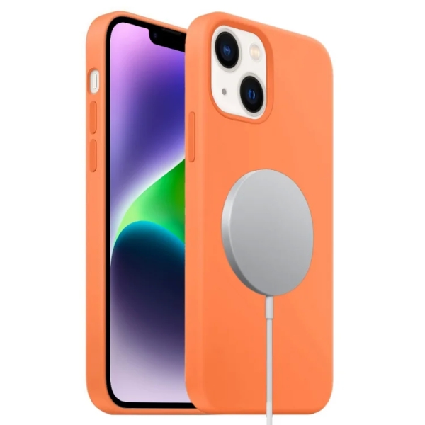 For iPhone 14 Plus Liquid Silicone Full Coverage MagSafe Phone Case(Orange)