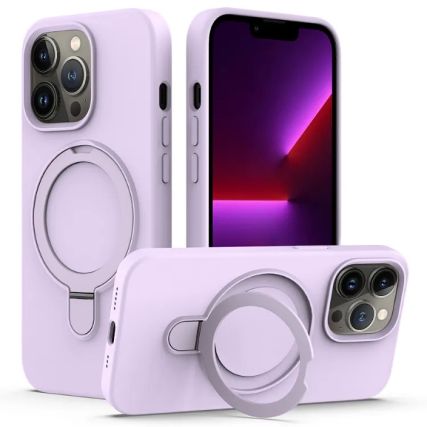 For iPhone 12 Pro Max Liquid Silicone MagSafe Magnetic Phone Case with Ring Holder(Lilac Purple)