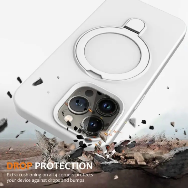 For iPhone 13 Pro Max Liquid Silicone MagSafe Magnetic Phone Case with Ring Holder(White)