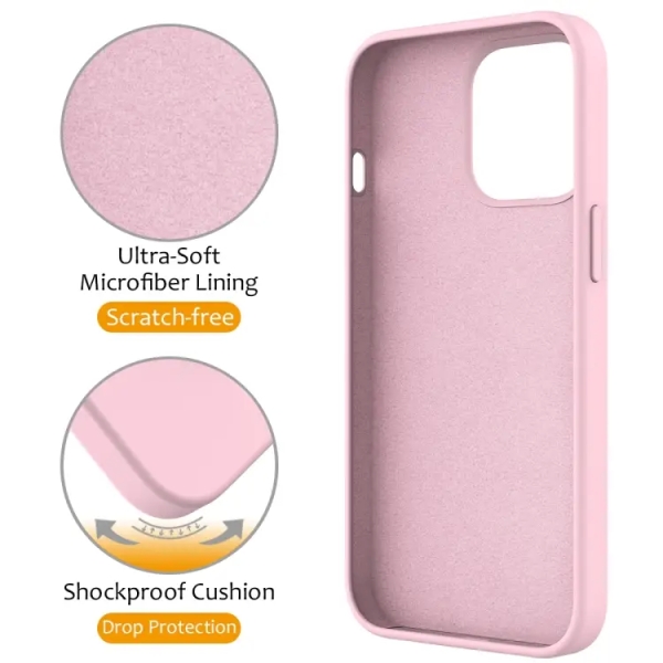 For iPhone 13 Pro Max Liquid Silicone MagSafe Magnetic Phone Case with Ring Holder(Grey Pink)