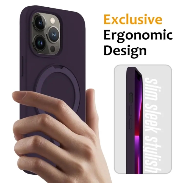 For iPhone 13 Pro Max Liquid Silicone MagSafe Magnetic Phone Case with Ring Holder(Purple)
