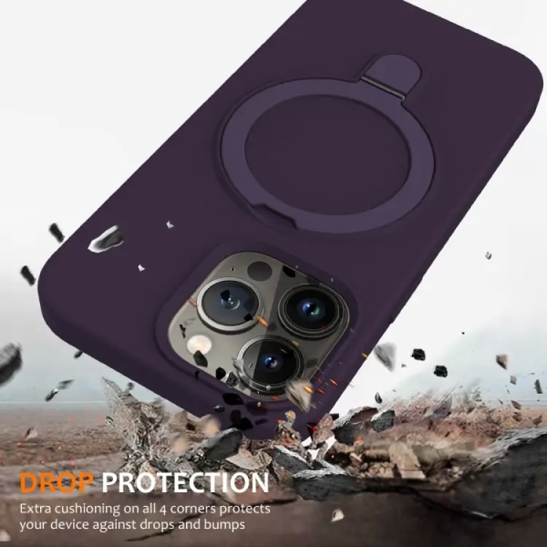For iPhone 13 Pro Max Liquid Silicone MagSafe Magnetic Phone Case with Ring Holder(Purple)