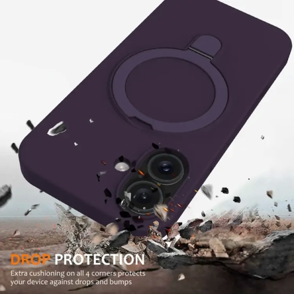 For iPhone 16 Liquid Silicone MagSafe Magnetic Phone Case with Ring Holder(Purple)