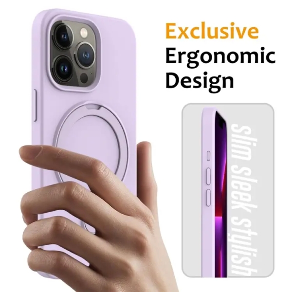 For iPhone 15 Pro Liquid Silicone MagSafe Magnetic Phone Case with Ring Holder(Lilac Purple)