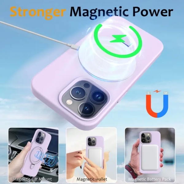 For iPhone 15 Pro Liquid Silicone MagSafe Magnetic Phone Case with Ring Holder(Lilac Purple)