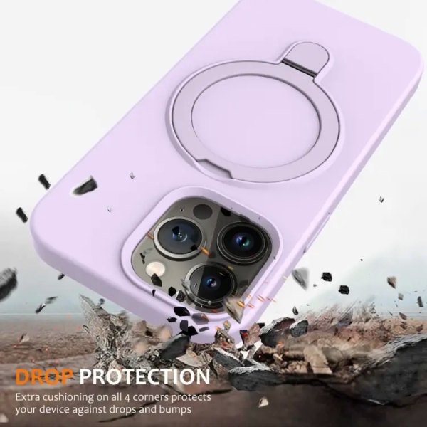 For iPhone 15 Pro Liquid Silicone MagSafe Magnetic Phone Case with Ring Holder(Lilac Purple)