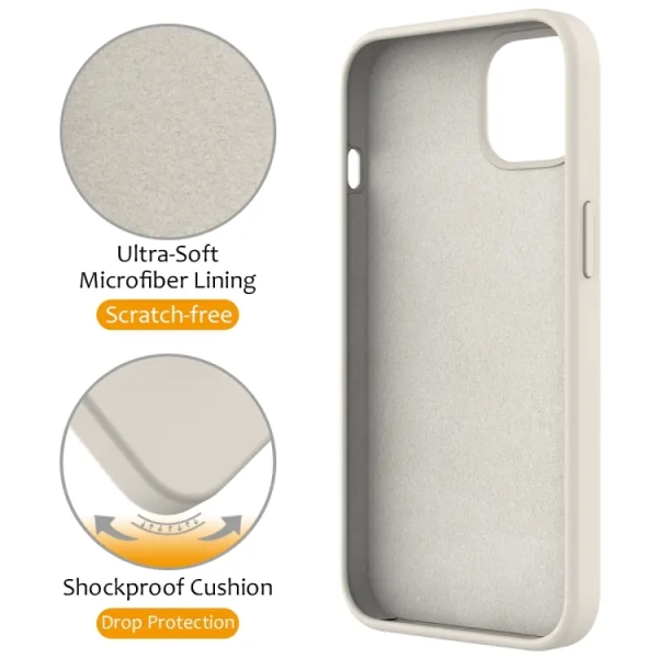 For iPhone 13 Liquid Silicone MagSafe Magnetic Phone Case with Ring Holder(Antique White)