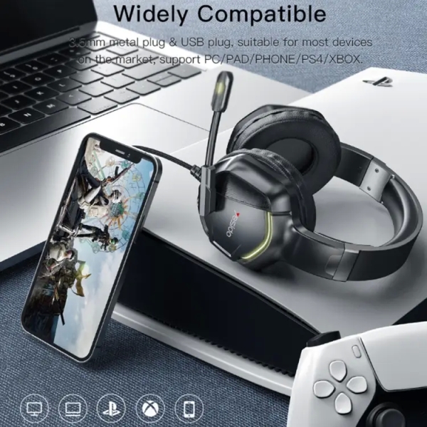 Yesido EK01 Head-mounted RGB Gaming Wired Earphone with Microphone(Black)