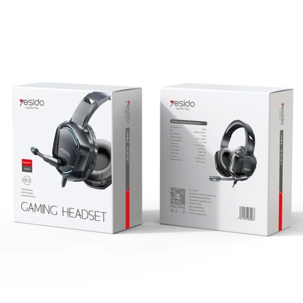 Yesido EK01 Head-mounted RGB Gaming Wired Earphone with Microphone(Black)