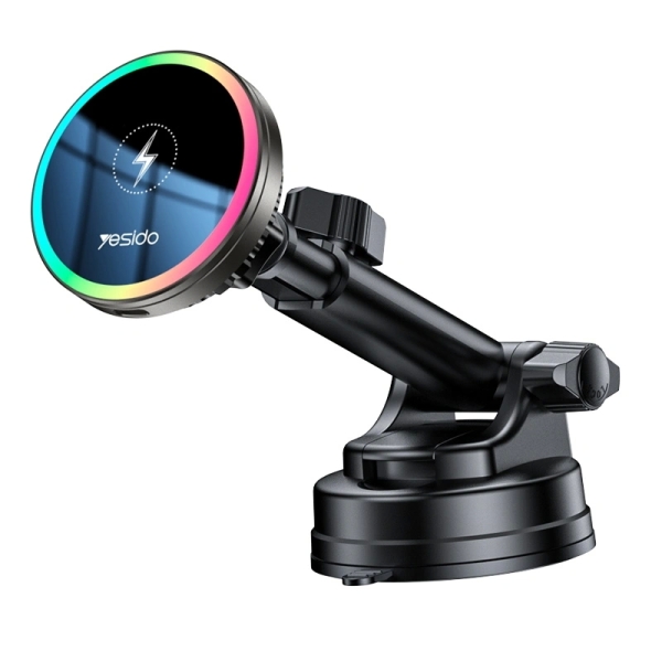 Yesido C315 15W Suction Cup Air Vent Car Wireless Charging Holder with RGB Lighting(Black)