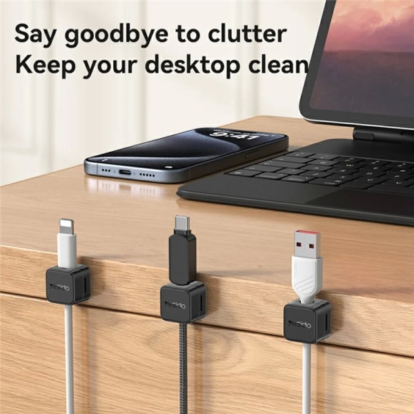 (4 Pack) Yesido C216 Cable Organizer Magnetic Desk Cable Clips Management Phone Cord Keeper(Black)