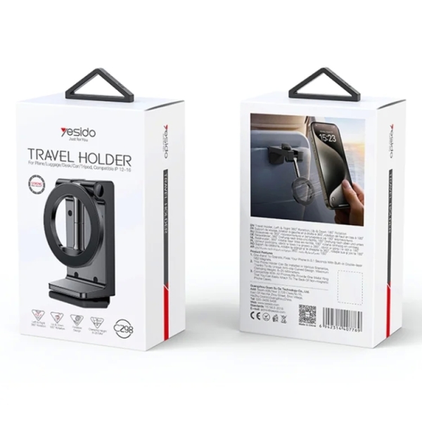 Yesido C298 Portable Travel Magnetic Phone Holder Zinc Alloy Adjustable Cellphone Bracket(Black)