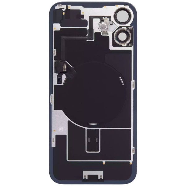 Back Glass w/ Camera Lens / Steel Plate / Wireless NFC Charging MagSafe Magnet / Flashlight Flex for iPhone 16 - Black