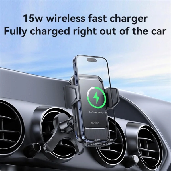 Yesido C312 Auto Alignment 15W Wireless Charging Air Outlet Car Holder(Black)