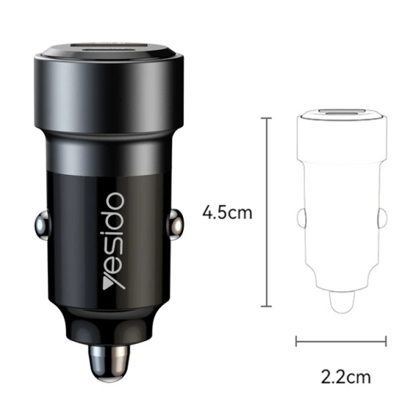 Yesido Y55 With Double Type-C/USB-C Port Line Car Charger QC3.0+PD30W Type-C/USB-C+USB Dual Port Quick Charge(Black)