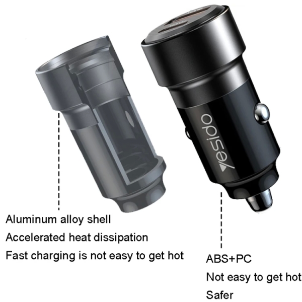 Yesido Y55 With Double Type-C/USB-C Port Line Car Charger QC3.0+PD30W Type-C/USB-C+USB Dual Port Quick Charge(Black)