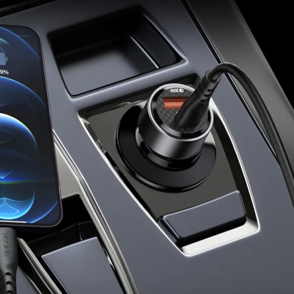 Yesido Y55 With Double Type-C/USB-C Port Line Car Charger QC3.0+PD30W Type-C/USB-C+USB Dual Port Quick Charge(Black)