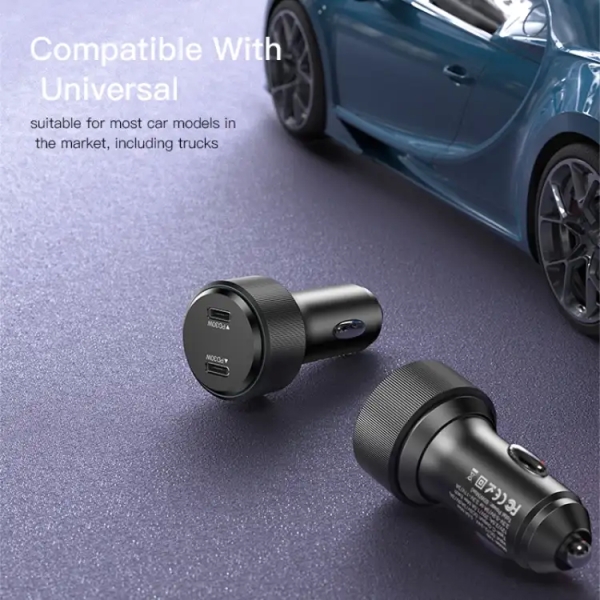 Yesido Y48 60W Car Fast Charger Aluminum Alloy Double Type-C/USB-C Port Car Charger(Black)