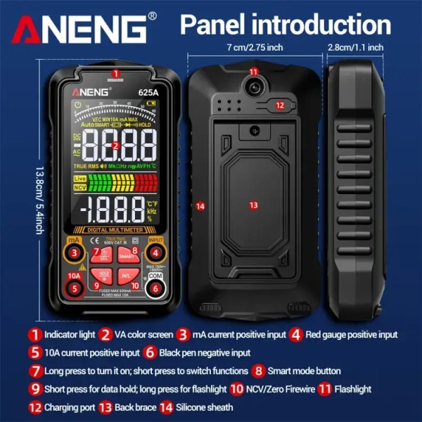 Aneng 625A Rechargeable Intelligent Digital Multimeter