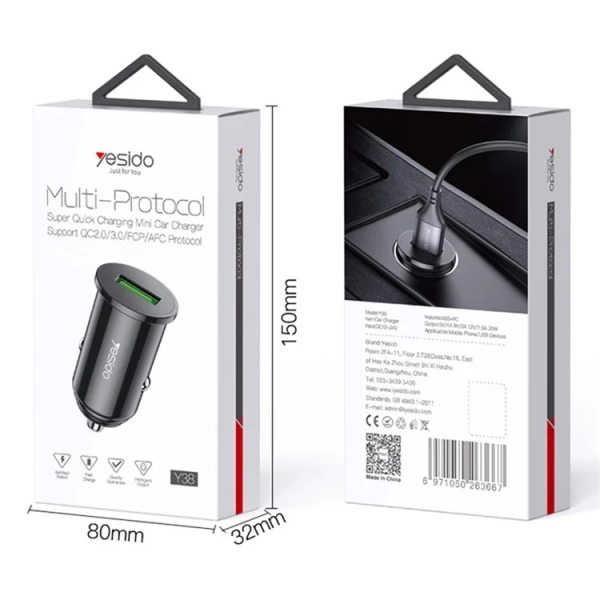 Yesido Y38 QC3.0/QC2.0/FCP/AFC USB Fast Charging Power Adapter Phone Car Charger