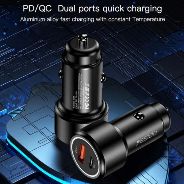 Yesido Y42 PD+QC3.0 Car Charger Cigarette Lighter 42W Fast Charger(Black)