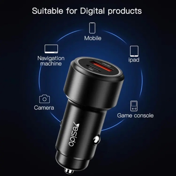 Yesido Y42 PD+QC3.0 Car Charger Cigarette Lighter 42W Fast Charger(Black)