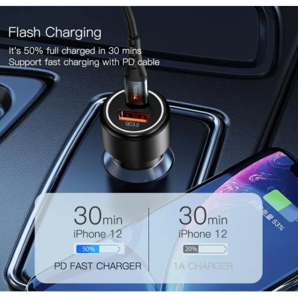 Yesido Y42 PD+QC3.0 Car Charger Cigarette Lighter 42W Fast Charger(Black)