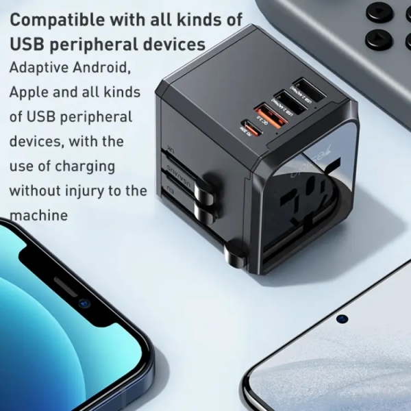 Yesido MC24 20W 3 USB + Type-C Ports Multi-function Universal Travel Adapter Plug (Black)