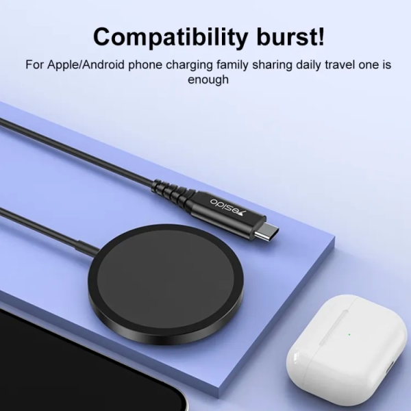 Yesido DS21 15W Detachable Magnetic Wireless Charger(Black)