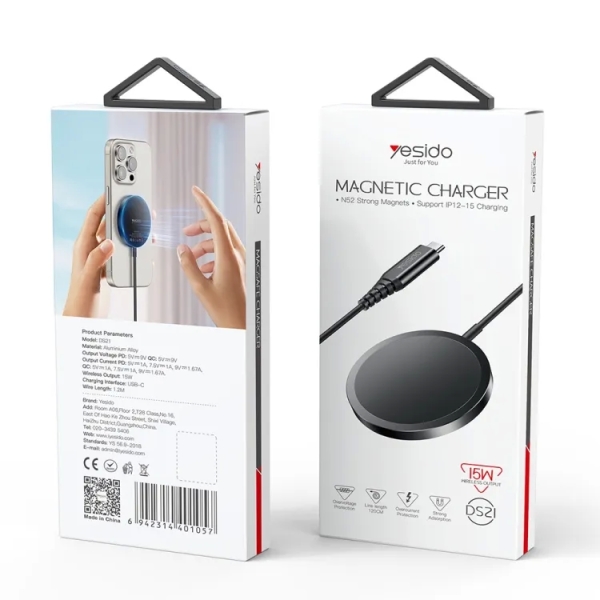 Yesido DS21 15W Detachable Magnetic Wireless Charger(Black)