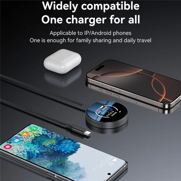 Yesido DS28 15W Smart Digital Display Magnetic Wireless Charger with 1.2m Type- C Cable (Black)