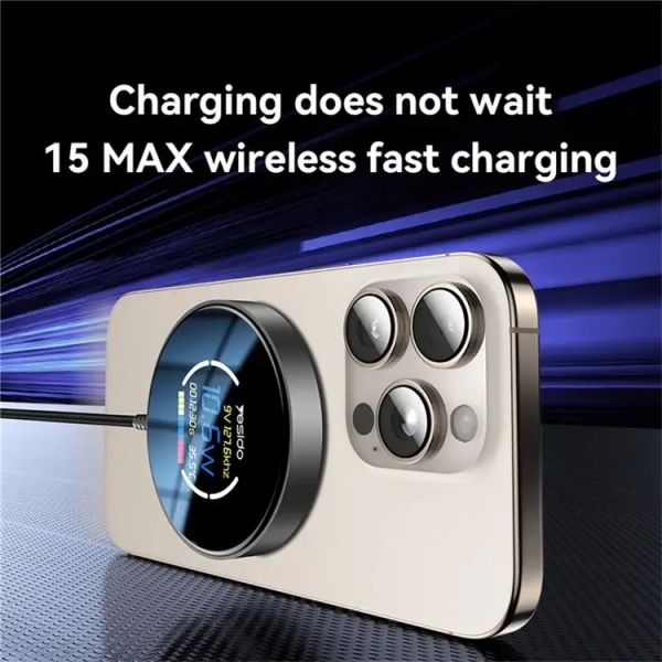 Yesido DS28 15W Smart Digital Display Magnetic Wireless Charger with 1.2m Type- C Cable (Black)