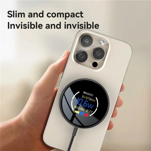 Yesido DS28 15W Smart Digital Display Magnetic Wireless Charger with 1.2m Type- C Cable (Black)