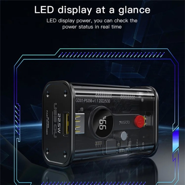 Yesido YP35 10000mAh Fast Charging Power Bank with LED Display Phone Charging Station(Black)