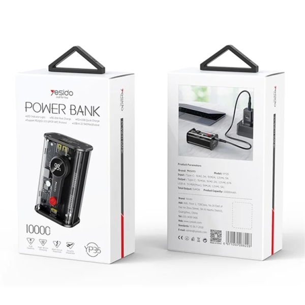 Yesido YP35 10000mAh Fast Charging Power Bank with LED Display Phone Charging Station(Black)