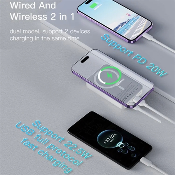 Yesido YP45 10000mAh Power Bank 15W Magnetic Adsorption Phone Wireless Charger(White)
