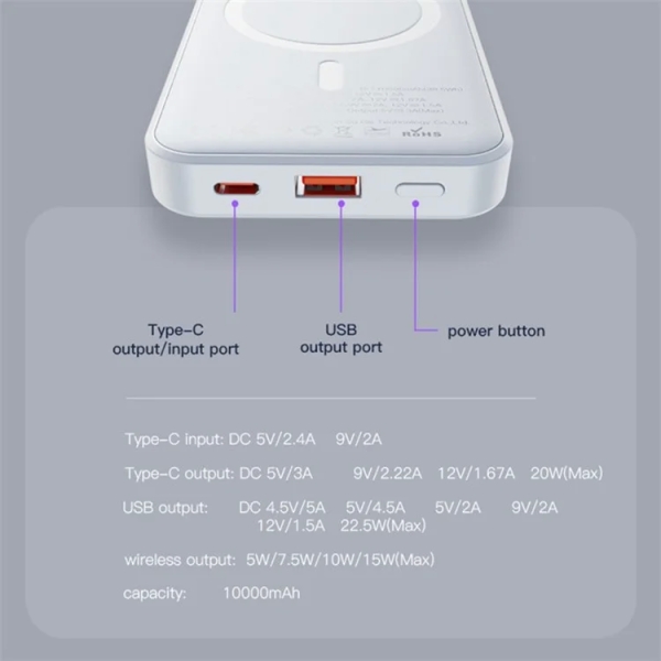 Yesido YP45 10000mAh Power Bank 15W Magnetic Adsorption Phone Wireless Charger(White)