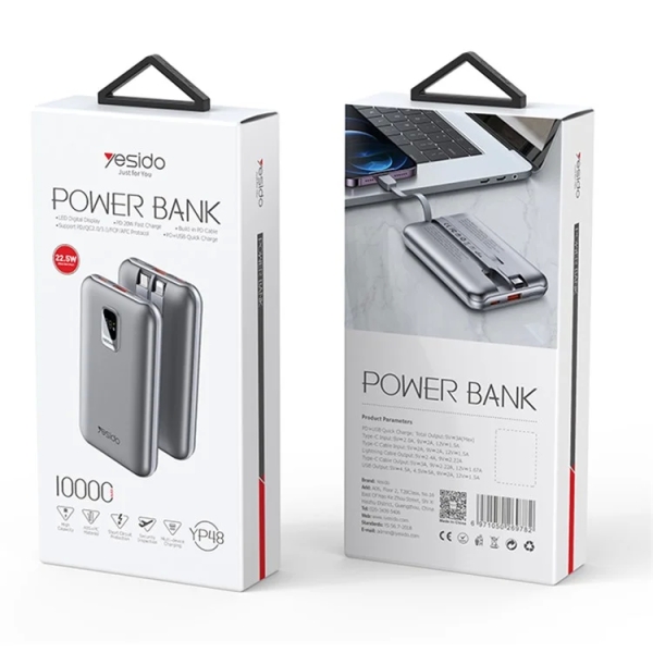 Yesido YP48 Compact Size 10000mAh Power Bank Portable Charger with 8-Pin+Type-C Cable