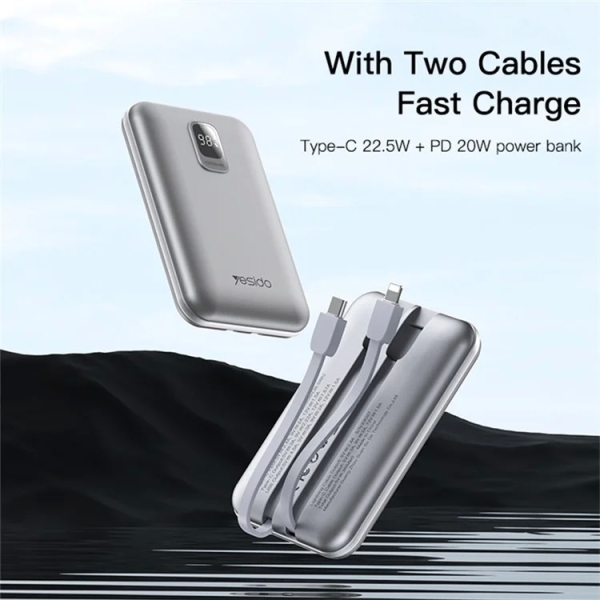 Yesido YP48 Compact Size 10000mAh Power Bank Portable Charger with 8-Pin+Type-C Cable