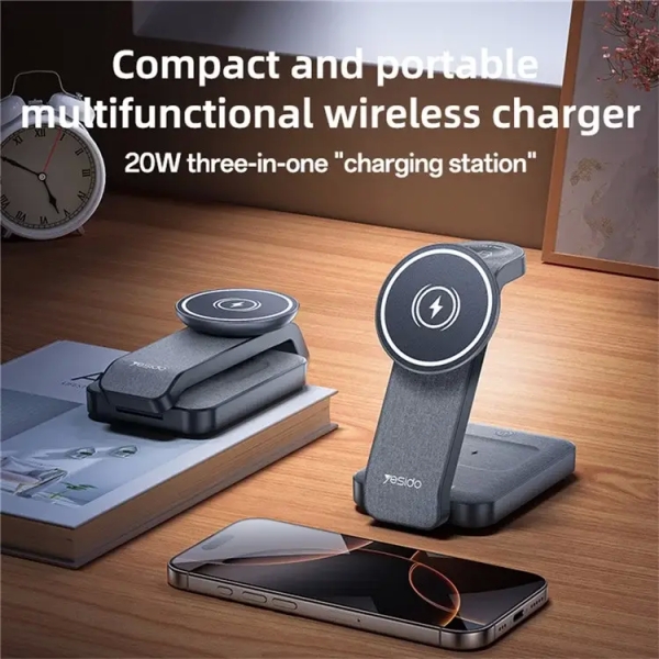 Yesido DS26 4-in-1 Magnetic Wireless Charging Stand with Night Light(Black)