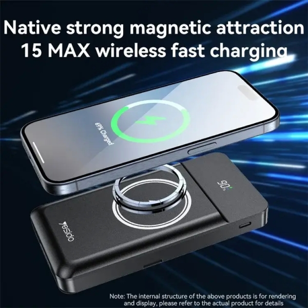 Yesido YP69 Watch / Earphone / Phone Charging Stand 15W Wireless Charger 10000mAh Power Bank(Black)