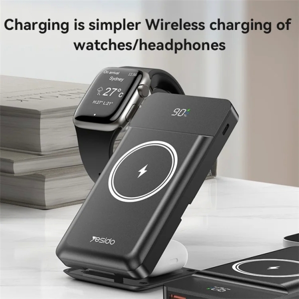 Yesido YP69 Watch / Earphone / Phone Charging Stand 15W Wireless Charger 10000mAh Power Bank(Black)
