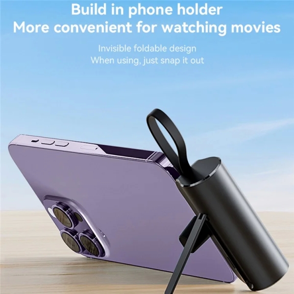 Yesido YP68 5000mAh iPhone Plug Mini Power Bank with Built-In Type-C Cable and Hidden Bracket(Black)