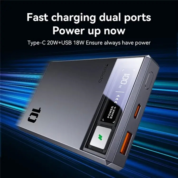 Yesido YP61 Type-C + USB Dual Port 10000mAh 15W Wireless Charging Magnetic Power Bank(Grey)