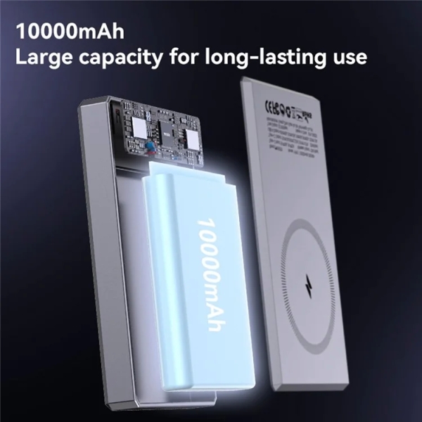 Yesido YP61 Type-C + USB Dual Port 10000mAh 15W Wireless Charging Magnetic Power Bank(Grey)