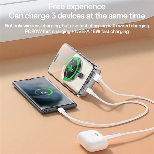Yesido YP60 Type-C + USB Dual Port 10000mAh Wireless Charging Magnetic Power Bank with Bracket(Gold)