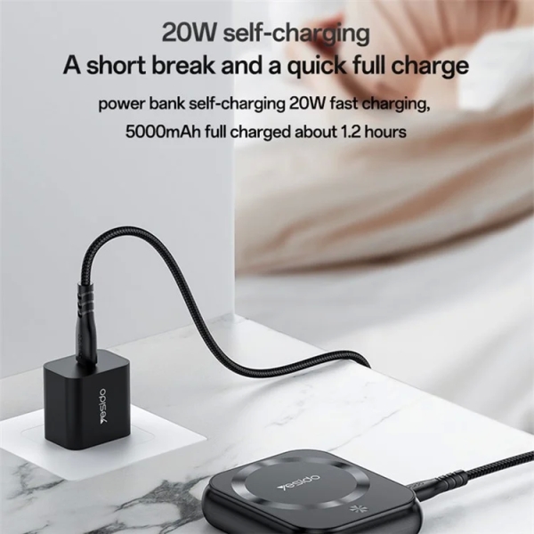 Yesido YP59 5000mAh PD 20W Power Bank Magnetic Phone Watch Earphone Wireless Charger(Black)